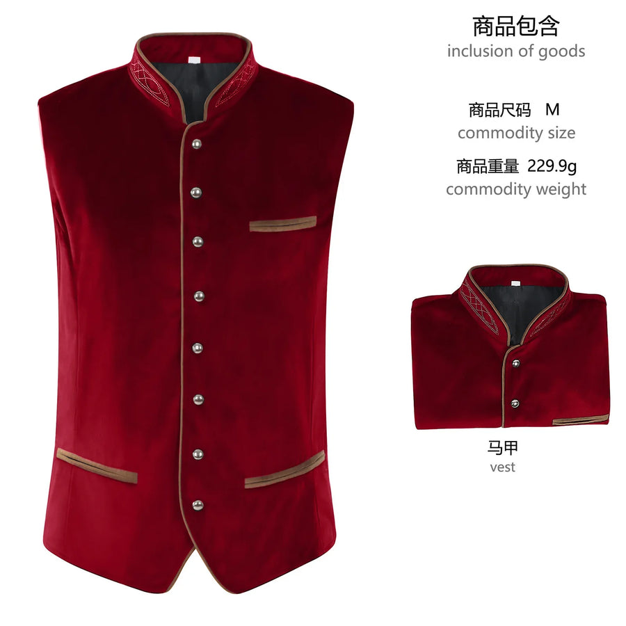 Gilet en velours brodé et chemise à jabot pour homme de style traditionnel allemand