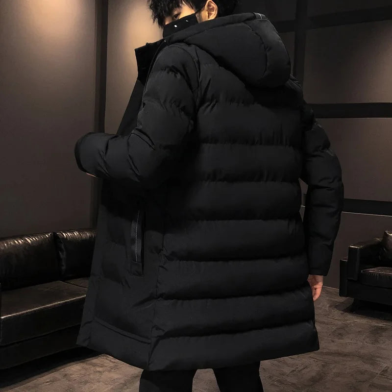 Manteau matelassé long pour homme à capuche – Épais, Chaud, Gris