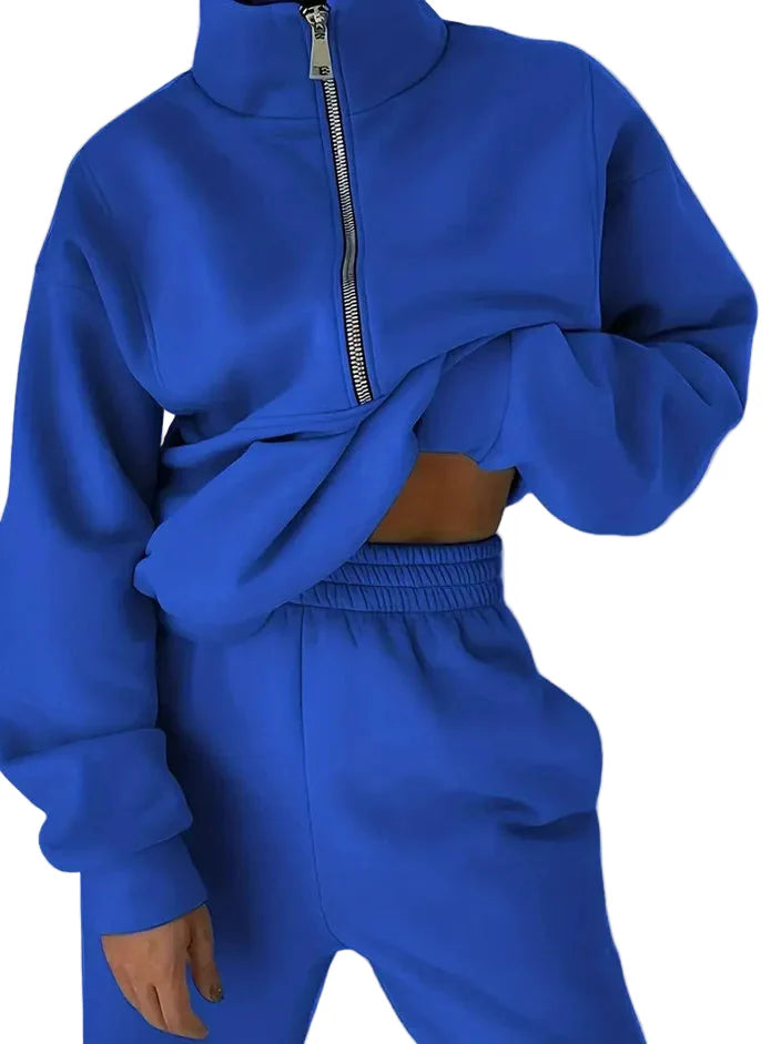 Ensemble Survêtement Femme Style Urbain Décontracté avec Col Zippé