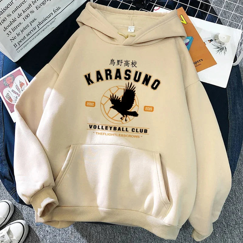 Unisex hettegenser med Haikyuu-grafikktrykk, avslappet stil