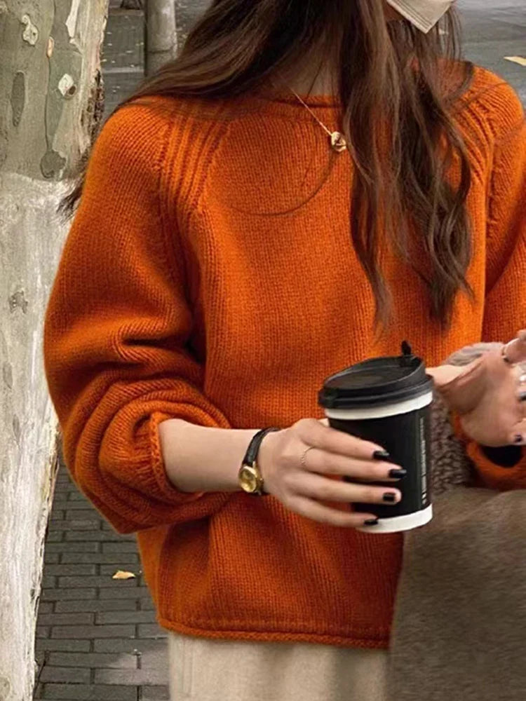 Pull ample à manches raglan et col rond en maille côtelée pour femme