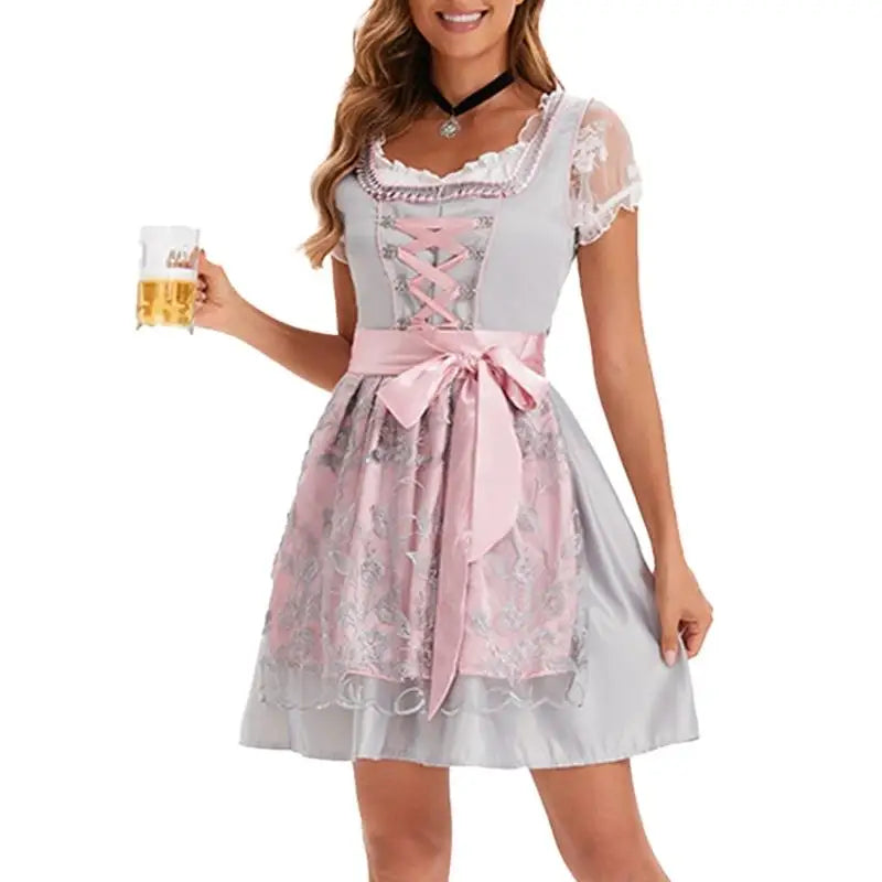 39BB ølkostume, dirndl, kjole, bluse, forklæde, tysk bayersk Oktoberfest-kostumesæt