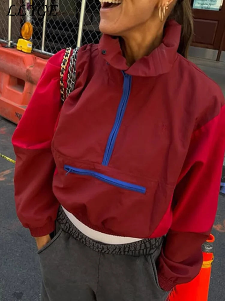 Chaqueta anorak cortavientos de mujer bicolor, de manga larga