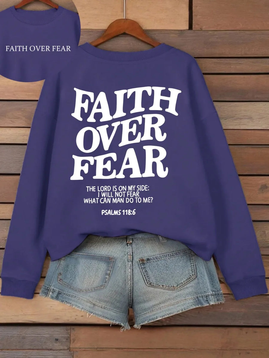 Felpa con cappuccio unisex a tinta unita con stampa "Faith Over Fear"
