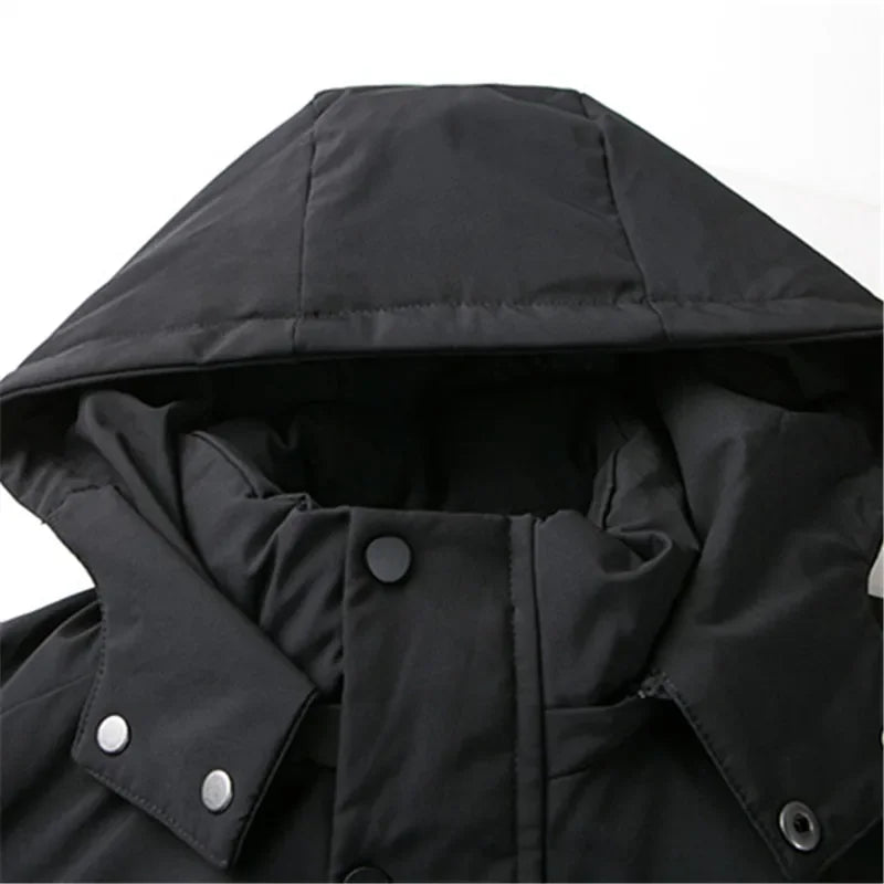 Manteau long à capuche pour homme noir matelassé uni