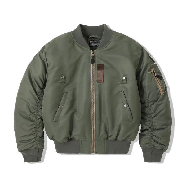 Men's Khaki Green Long-Sleeved Zip-Up Bomber Jacket