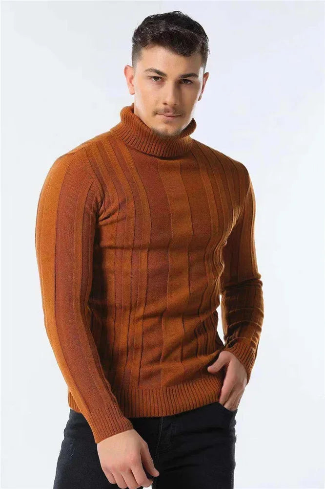 Maglione da uomo a collo alto a coste, vestibilità aderente, disponibile in diversi colori