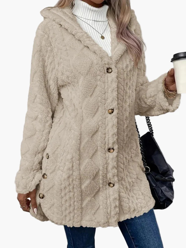 Chaqueta doudou para mujer estilo casual con capucha y botones decorativos – Ideal para otoño e invierno