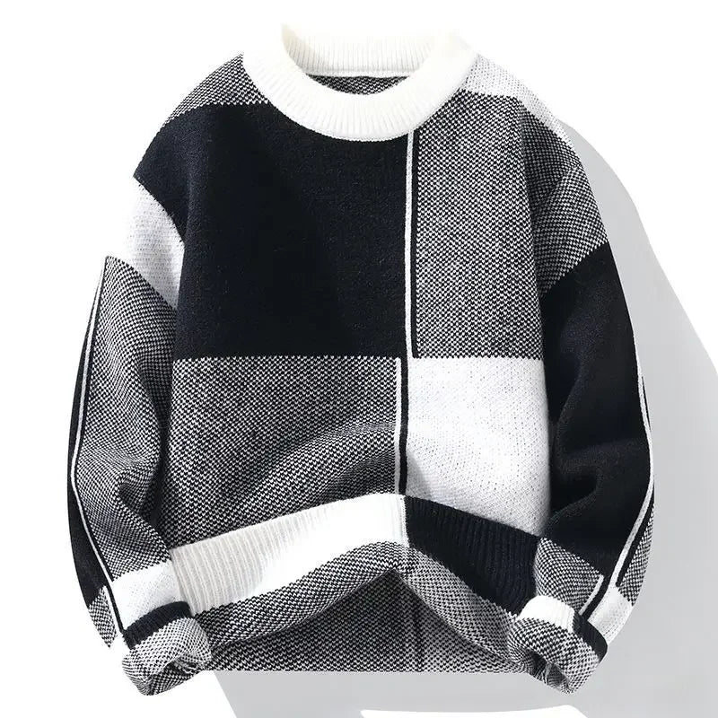 Pull ample à motif géométrique pour homme, style décontracté tendance