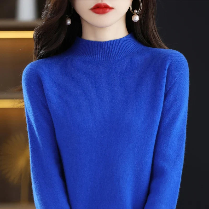 Pull col montant femme en maille douce, manches longues