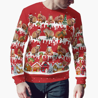 Jultröja för herrar med festligt kapybaramönster, vinterstil, originell tröja för jul och present