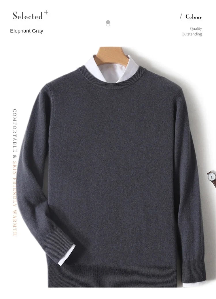 Pull homme col rond uni en maille douce à manches longues