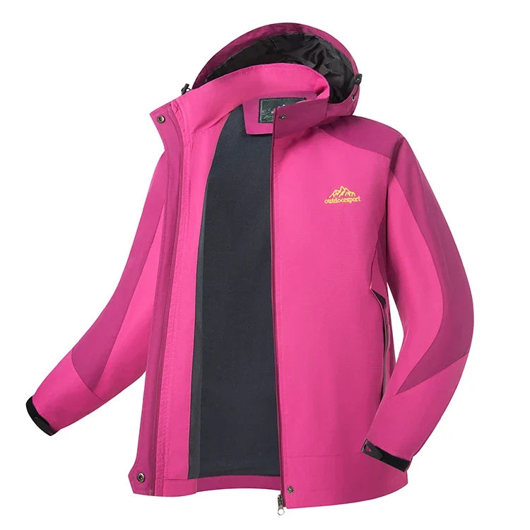 Zweifarbige wasserdichte Damenjacke mit Kapuze und herausnehmbarem Fleecefutter