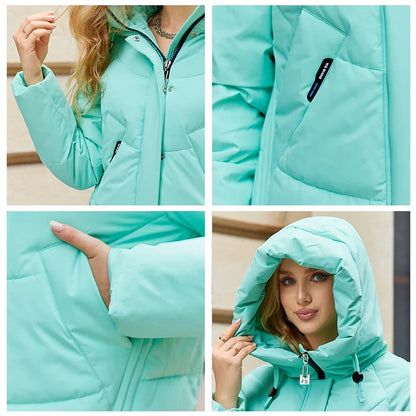 Chaqueta de invierno acolchada con capucha para mujer, estilo urbano y moderno