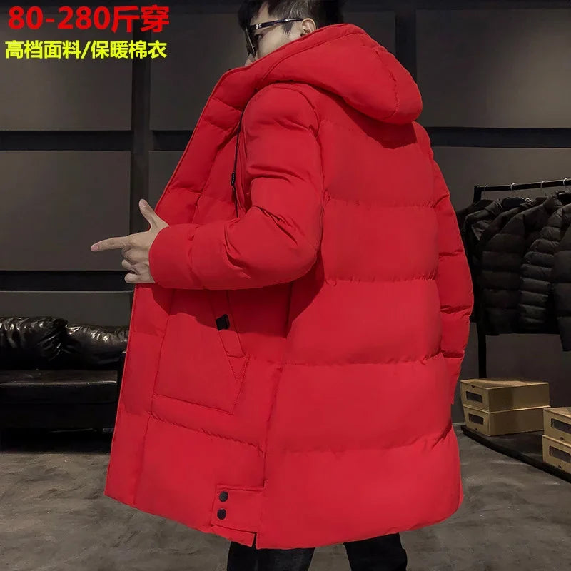 Cappotto invernale lungo trapuntato con cappuccio da uomo, disponibile in diversi colori