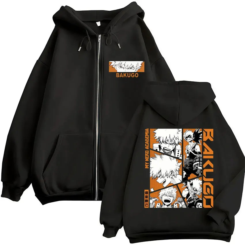 Sweat à capuche zippé imprimé motif fantaisie avec poches kangourou