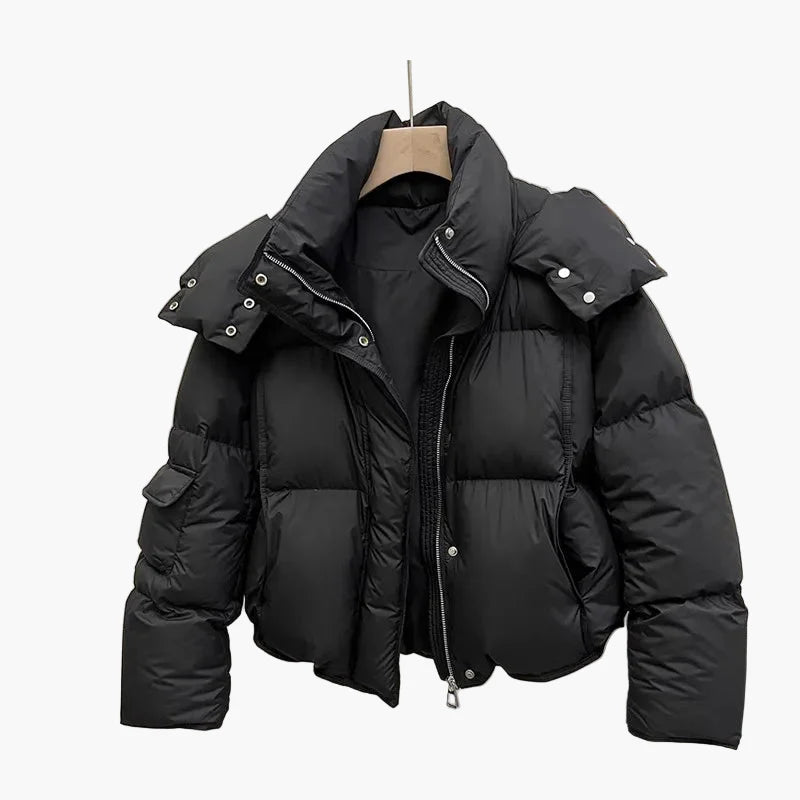 Kort Quiltad Dunjacka med Hood för Dam – Varm och Trendig Urban Stil