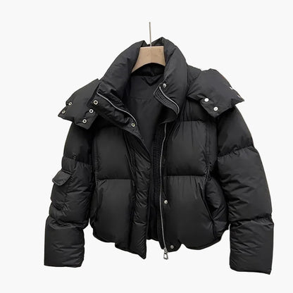 Kort Quiltad Dunjacka med Hood för Dam – Varm och Trendig Urban Stil