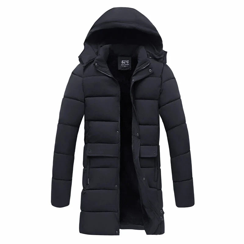 Doudoune longue à capuche homme rembourrée noire pour l'hiver