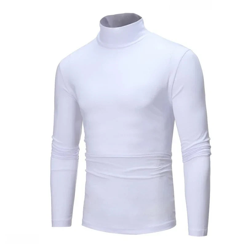 Dopasowany męski T-shirt z golfem i długimi rękawami - Dostępny w wielu kolorach