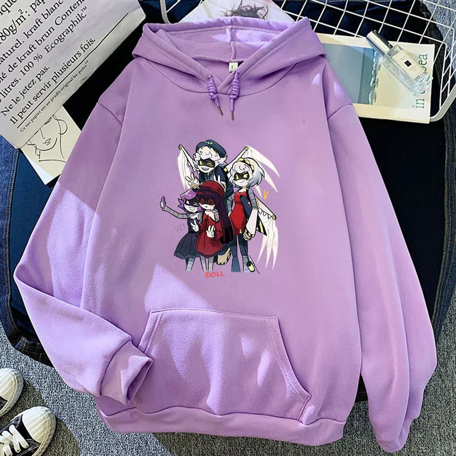 Felpa con cappuccio unisex con stampa anime, tasca a marsupio e coulisse