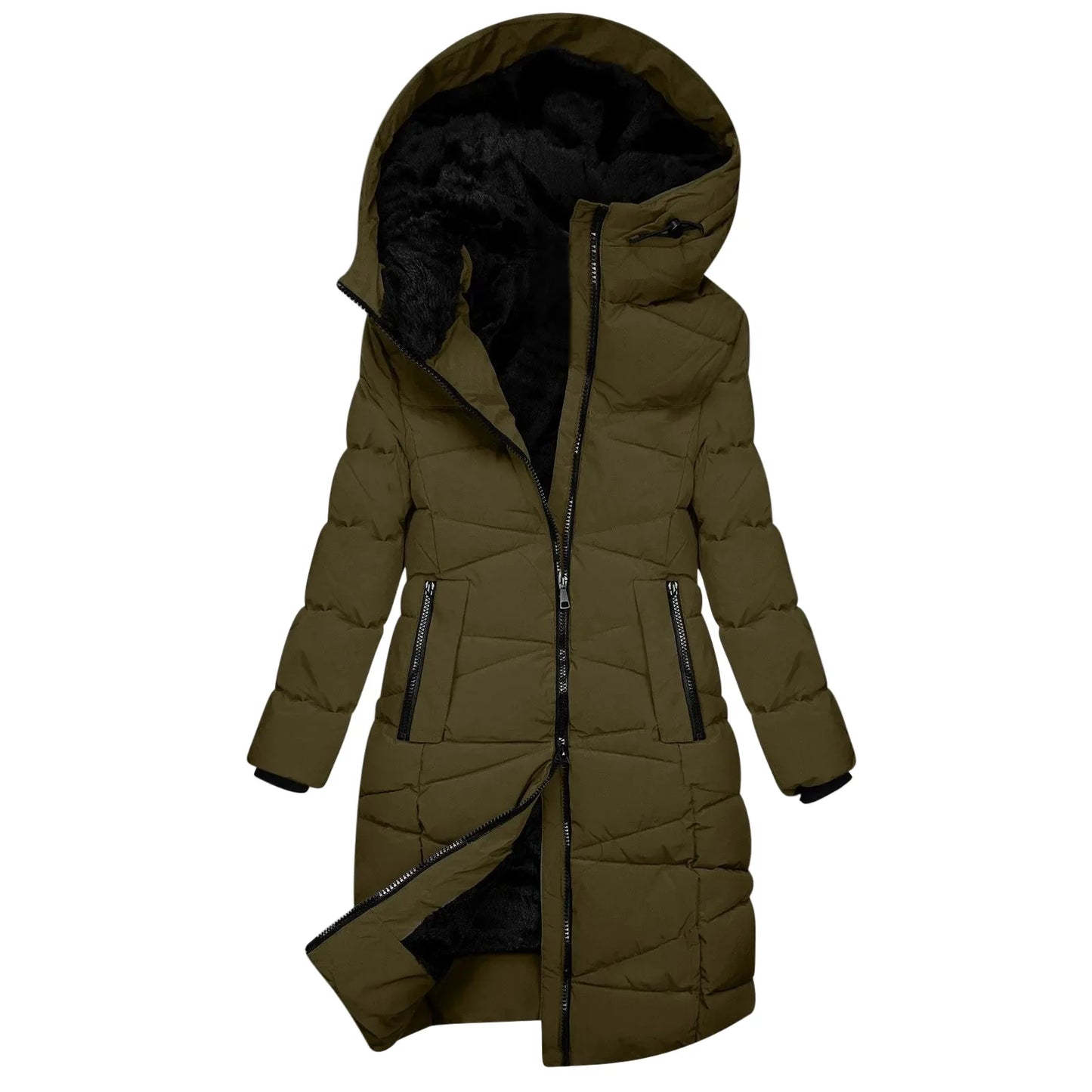 Lange winterjas voor dames - Gewatteerde donsjas met capuchon, winddicht, chique en casual stijl