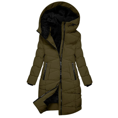 Lange winterjas voor dames - Gewatteerde donsjas met capuchon, winddicht, chique en casual stijl