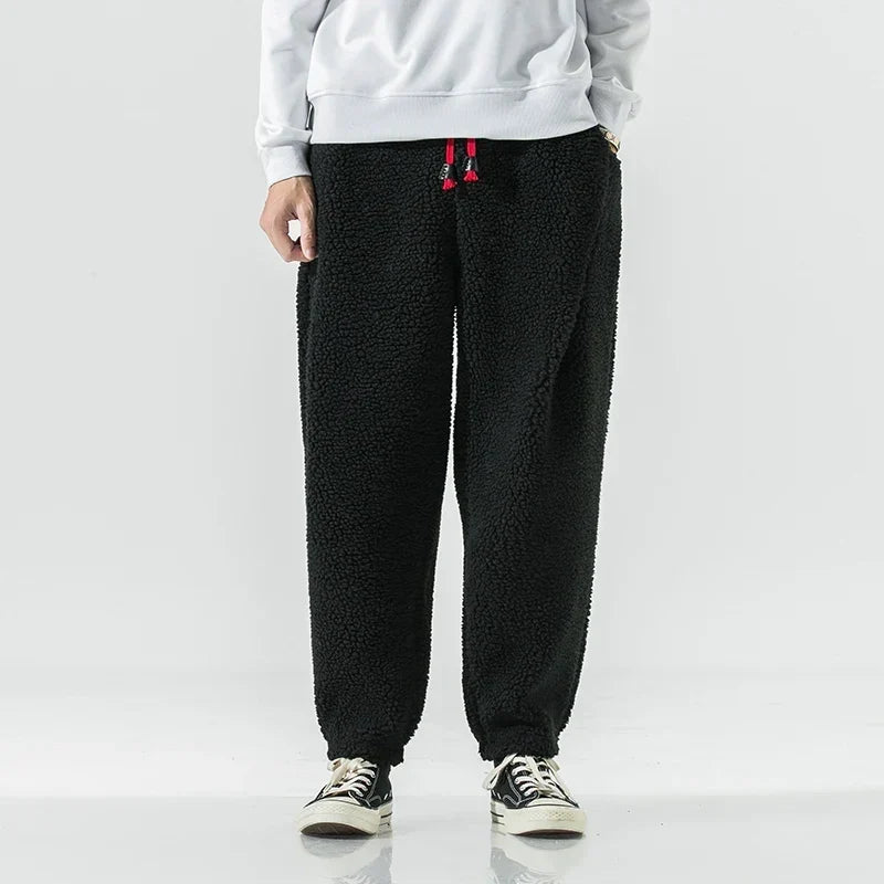 Men's soft textured trousers with drawstring