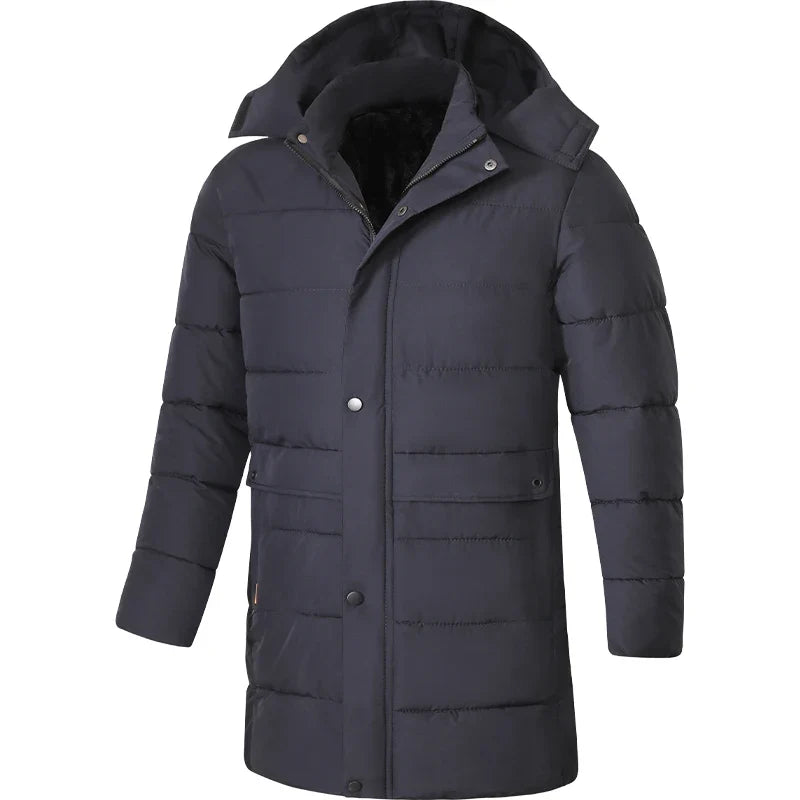Doudoune longue à capuche homme rembourrée noire pour l'hiver