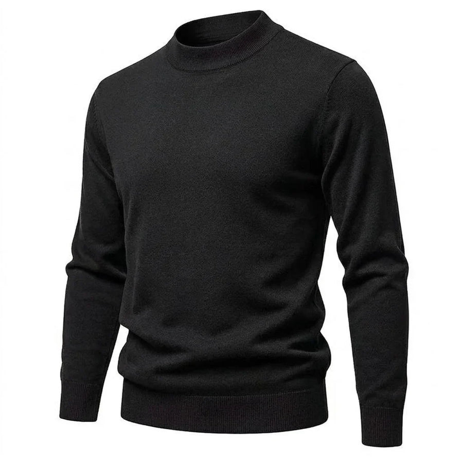Maglione da uomo a collo alto a coste, maniche lunghe, tinta unita