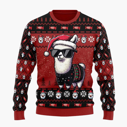 Unisex Weihnachts-Pullover Lama mit festlichen Mustern – Winter-Sweatshirt mit Humor, originelles Geschenk