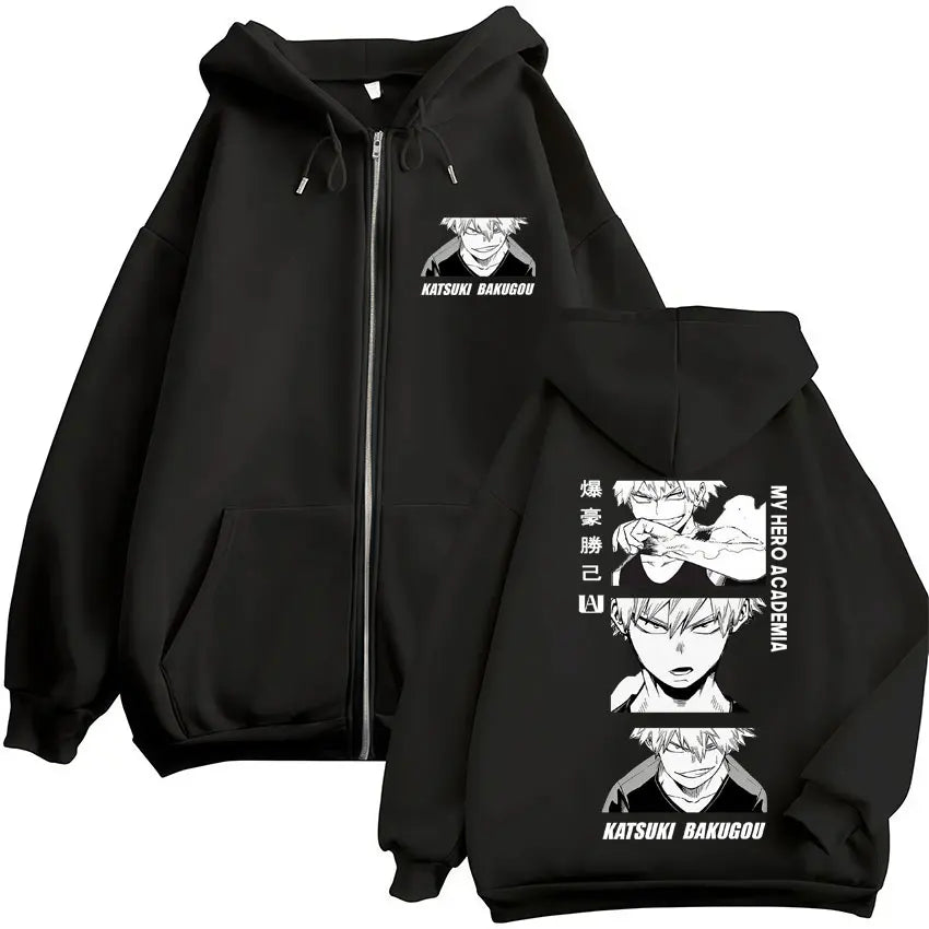 Sweat à capuche zippé imprimé motif fantaisie avec poches kangourou