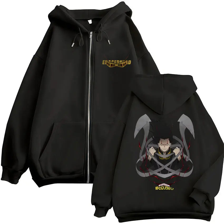 Sweat à capuche zippé imprimé motif fantaisie avec poches kangourou