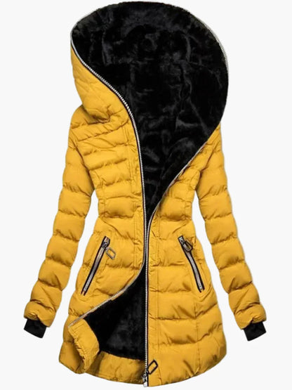 Chaqueta de invierno para mujer elegante con capucha estilo acolchado largo para tiempo frío