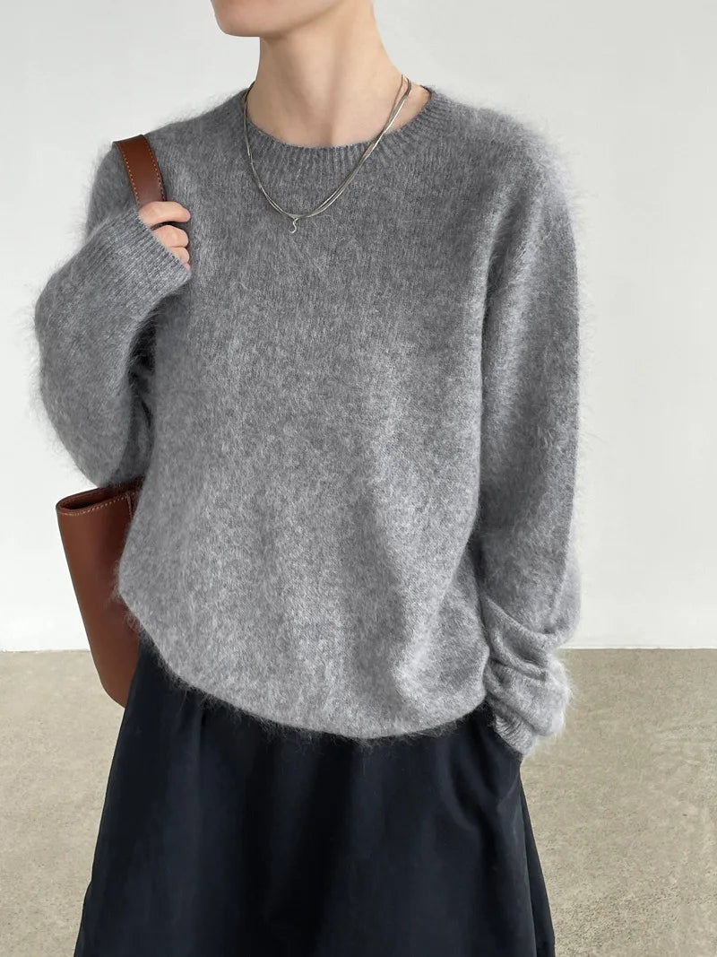 [LANMREM] Pullover da donna in maglia di lana con fodera in pile, scollo rotondo, morbido e soffice, vestibilità slim, ideale per autunno e inverno 26E04076