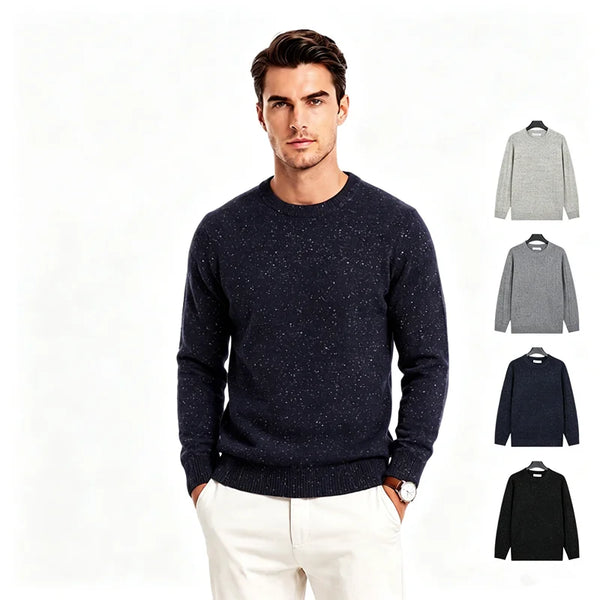 Pull homme col rond moucheté manches longues