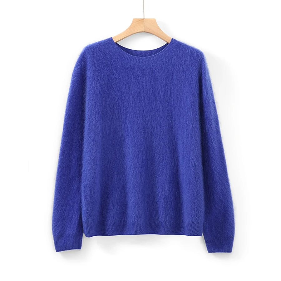 Kuscheliger Damenpullover mit Rundhalsausschnitt und langen Ärmeln aus weichem, flauschigem Material