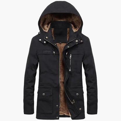 Men's winter hooded jacket urban casual style – warm and trendy long coat