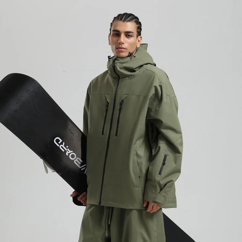 Veste de ski et snowboard pour homme à capuche imperméable avec fermetures éclair noires