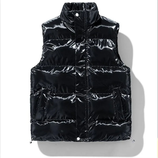 Gilet matelassé brillant col montant homme - Noir ou Marron