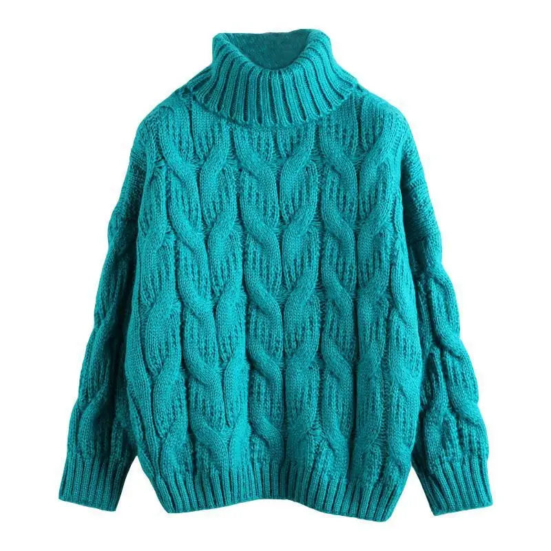 Women's Thick Cable-Knit Turtleneck Sweater in Yellow