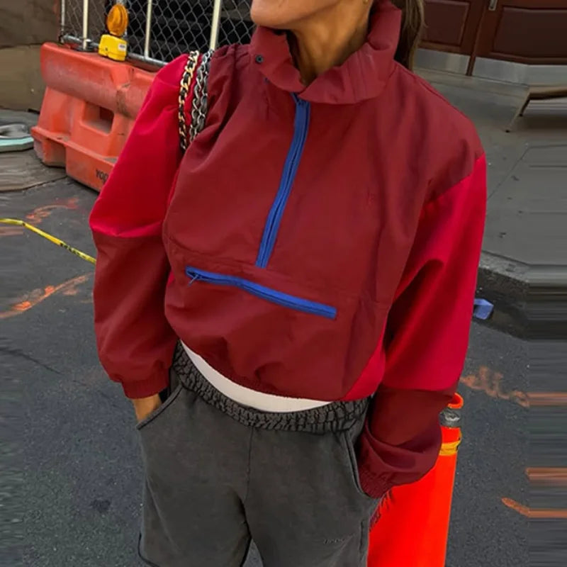 Chaqueta anorak cortavientos de mujer bicolor, de manga larga