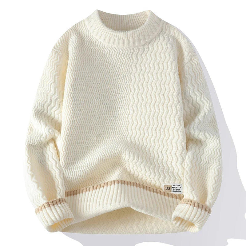 Jersey de cuello alto para hombre, punto texturizado a rayas y mangas largas