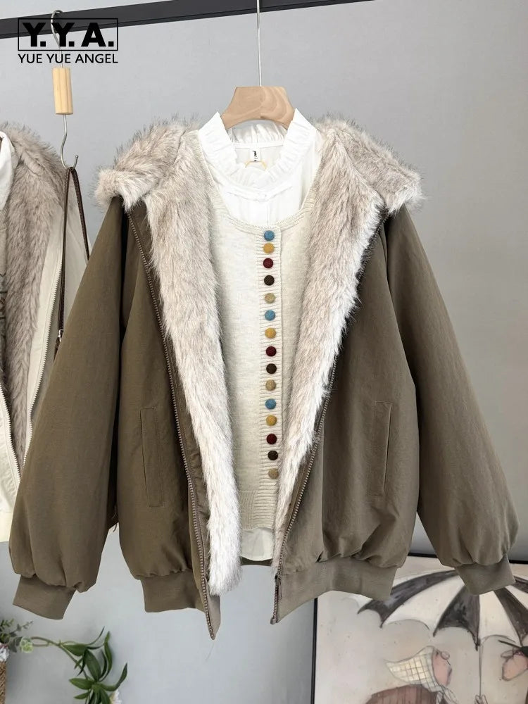 Veste bomber femme avec capuche bordée de fausse fourrure et fermeture éclair