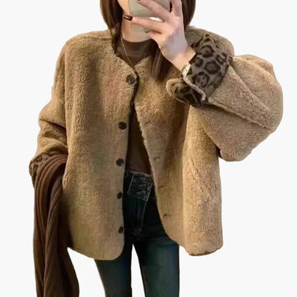 Chaqueta de mujer estilo casual oversize con botones y estampado de leopardo en los puños