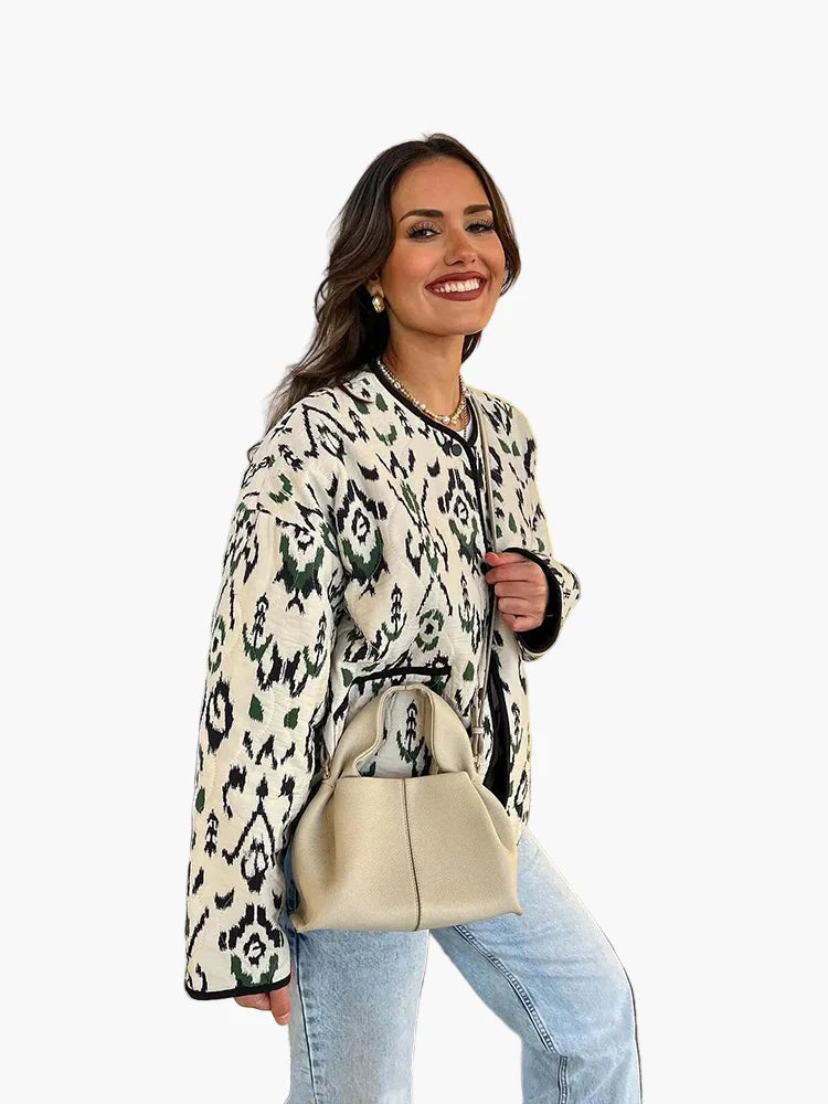Pikowana kurtka damska w stylu boho chic, casualowa