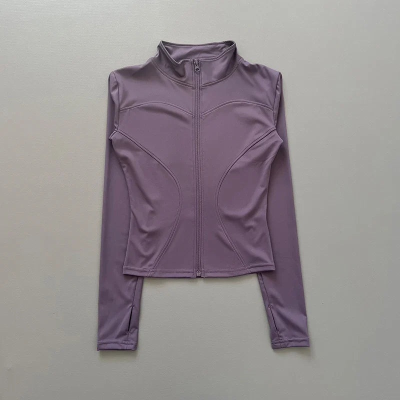 Chaqueta deportiva con cremallera para mujer, cuello alto, mangas largas y orificios para los pulgares, para entrenar