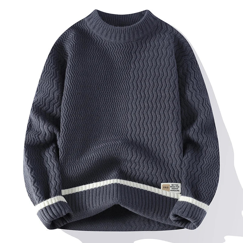 Jersey de cuello alto para hombre, punto texturizado a rayas y mangas largas