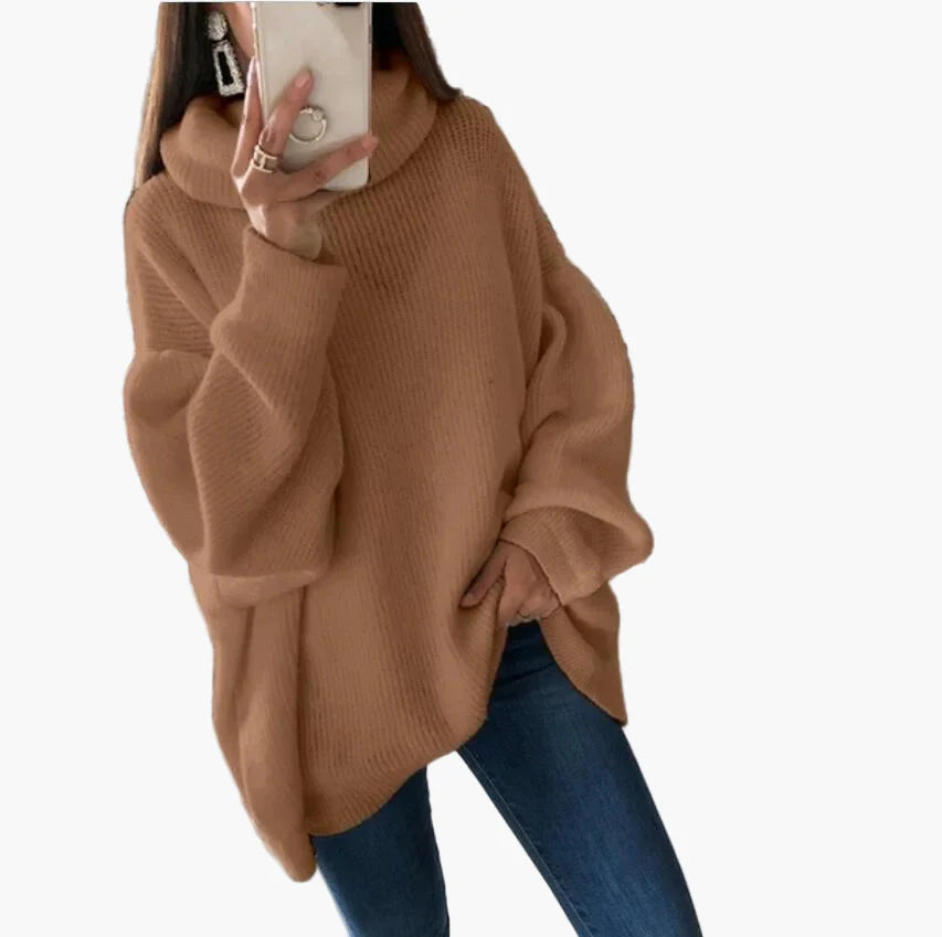 Pull col roulé oversize style décontracté pour femme - Chic et confortable pour l'automne et l'hiver