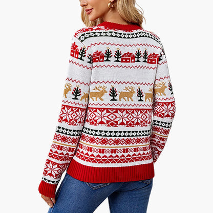 Damen-Weihnachtspullover mit skandinavischen Mustern und langen Ärmeln, festlicher Stil für Winter und Feste